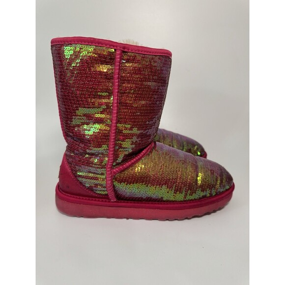 Ugg Classic Short Sparkles Roseclay Pink Sequined Shearling Women's Boots 8 - Picture 2 of 15